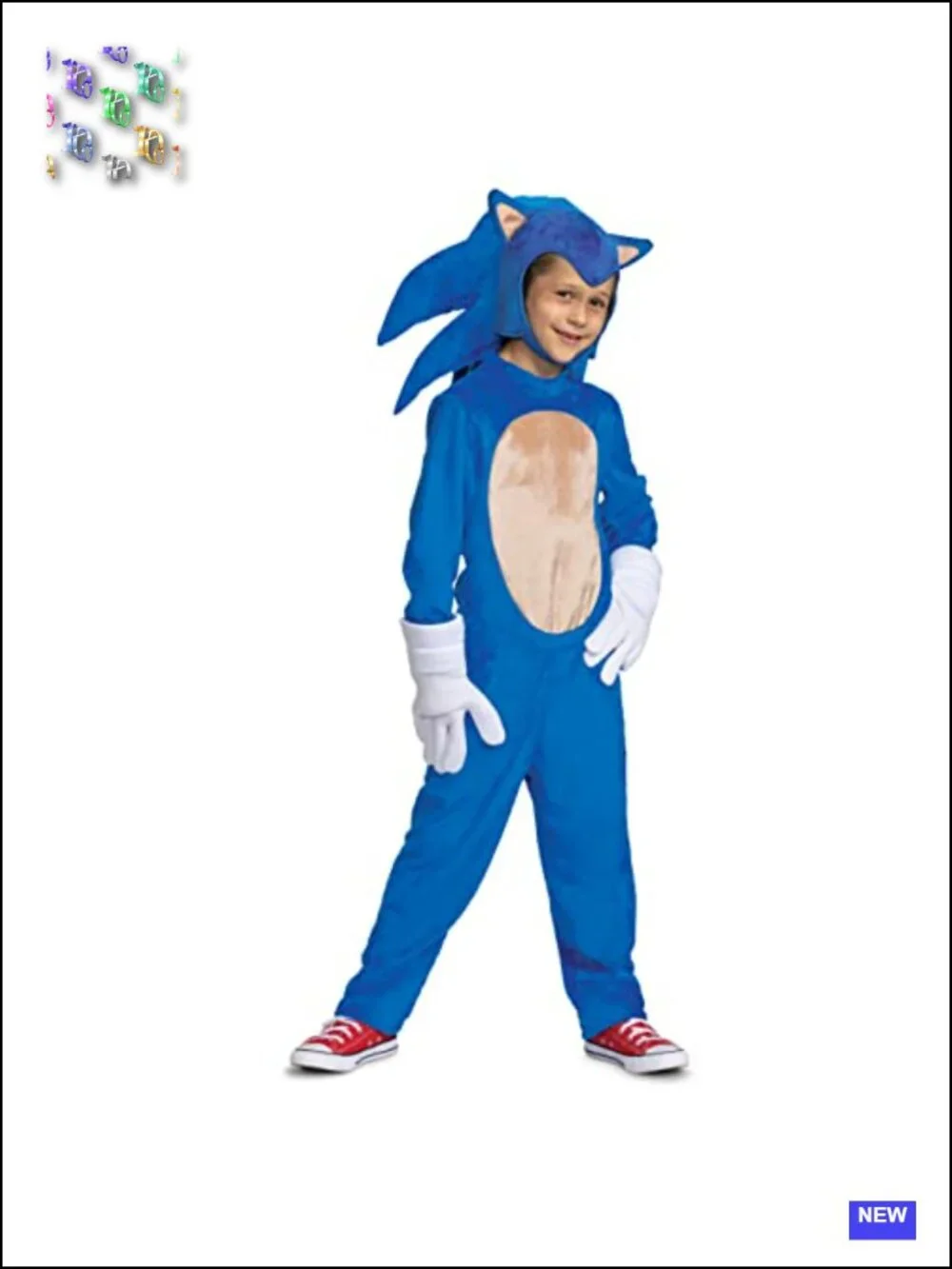 Deluxe Sonic the Hedgehog Movie Costume with Headpiece, Gloves, Detachable Tail